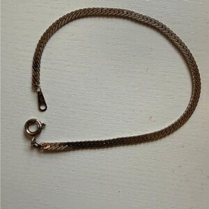 Vintage Korea Silver Tone Herringbone Chain Bracelet Flat Link 7" Classic